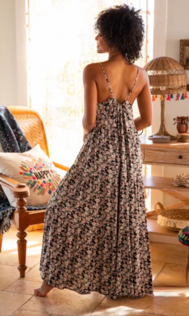 Natural Life Madi Slip Maxi Dress in Black, Green Ditzy Floral Print Size M - Picture 2 of 12